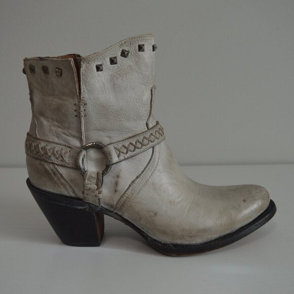 Lucchese Harness Ani Studded Distressed White Western Booties - Picture 9 of 15